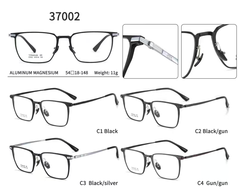 37002 Men style; Aluminium front ,B titanium temples ,acetate tips