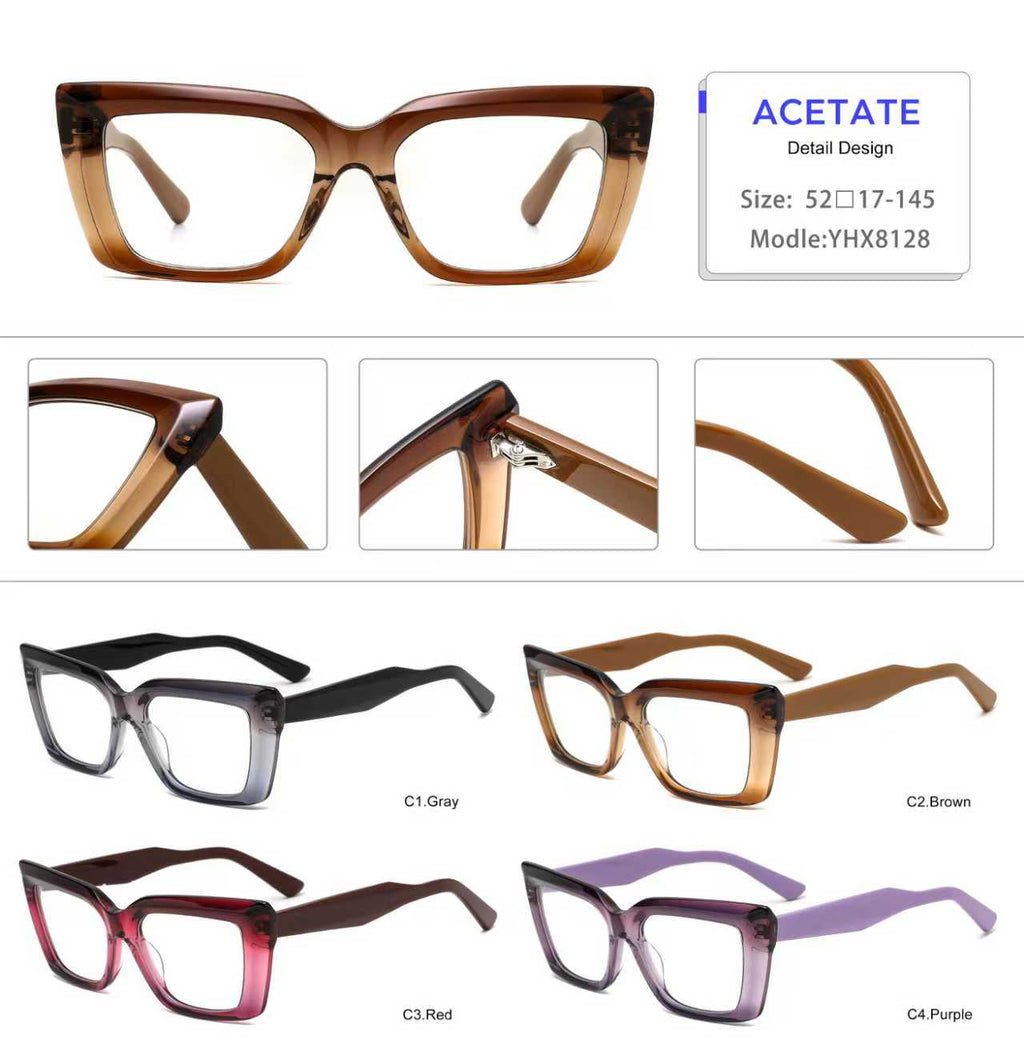 YHX8128 Lady style Acetate frame with curve effect at the front