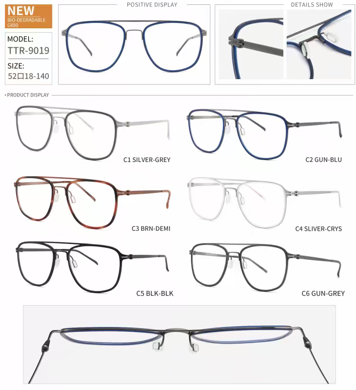 TTR9019 Men style;  Ultra-thin stainless steel with BIO-TR rim on the front ,very strong toughness