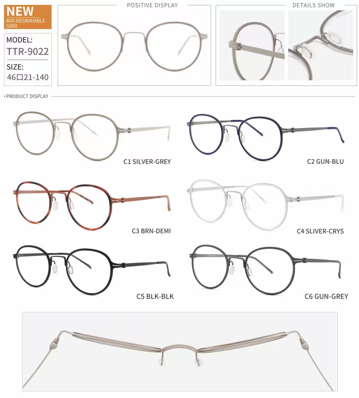 TTR9022 Unisex style;  Ultra-thin stainless steel with BIO-TR rim on the front ,very strong toughness