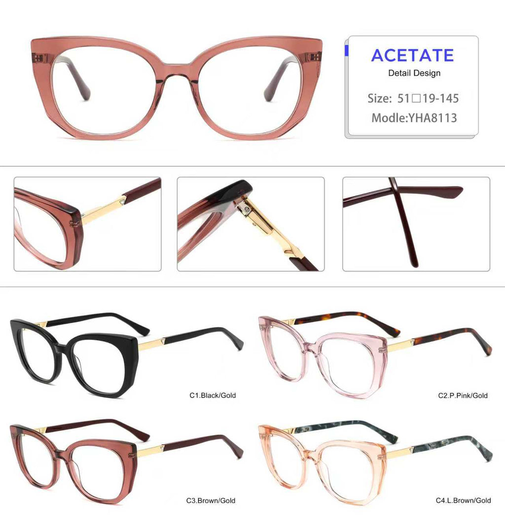 YHA8113 Lady style Acetate frame with metal temples